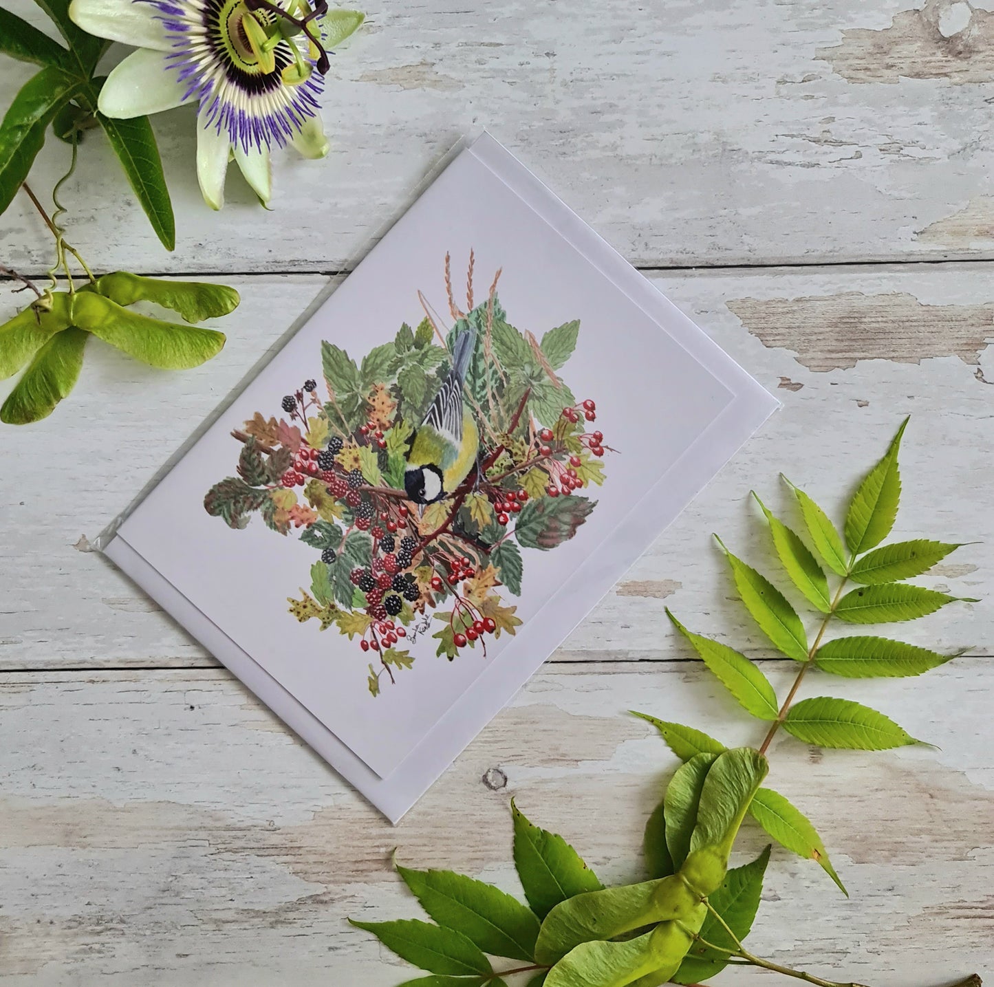 Great Tit in a Hedgerow - Greetings Card