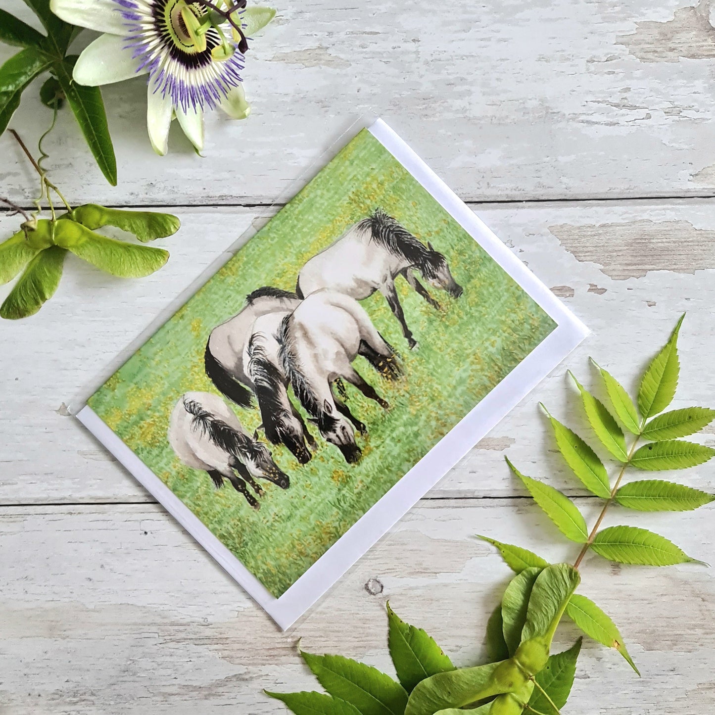 Konik Ponies - Greetings Card - At the Cherry Tree