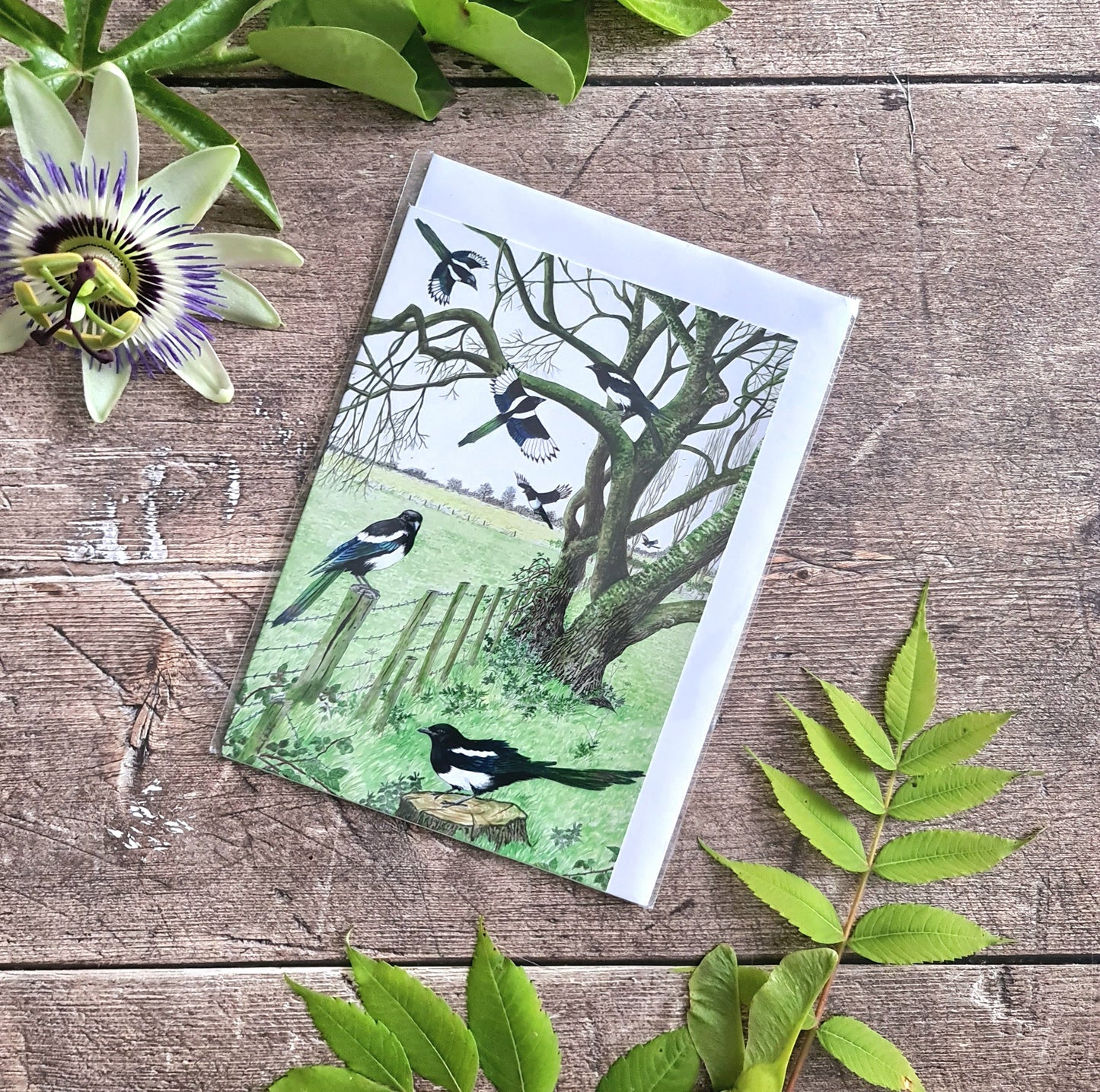 A Tiding of Magpies - Greetings Card - At the Cherry Tree