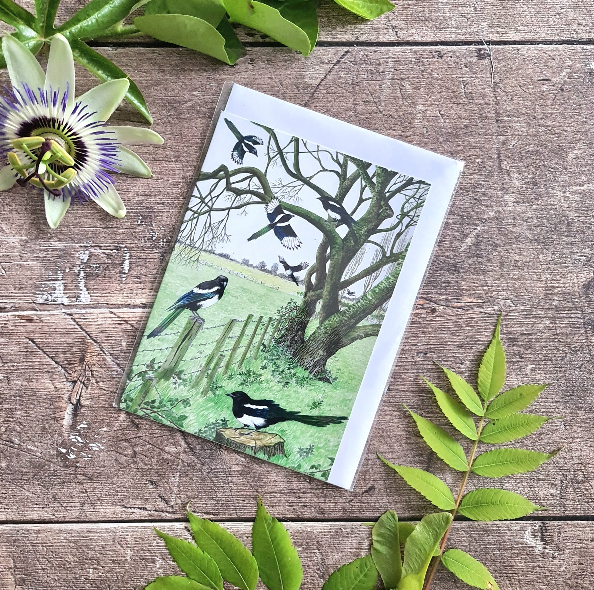 A Tiding of Magpies - Greetings Card - At the Cherry Tree
