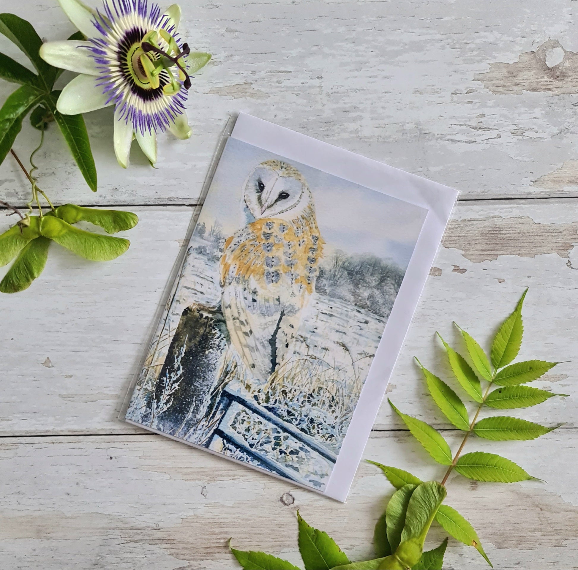 Barn Owl in the Snow - Greetings Card - At the Cherry Tree