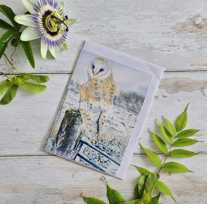 Barn Owl in the Snow - Greetings Card - At the Cherry Tree