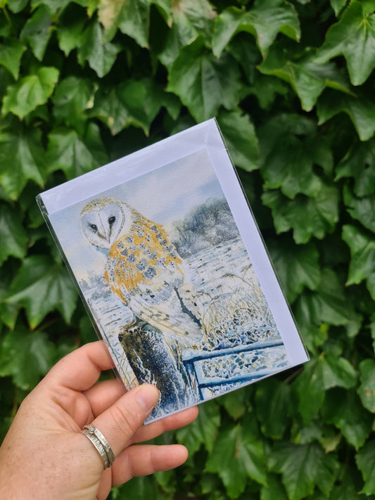Barn Owl in the Snow - Greetings Card - At the Cherry Tree