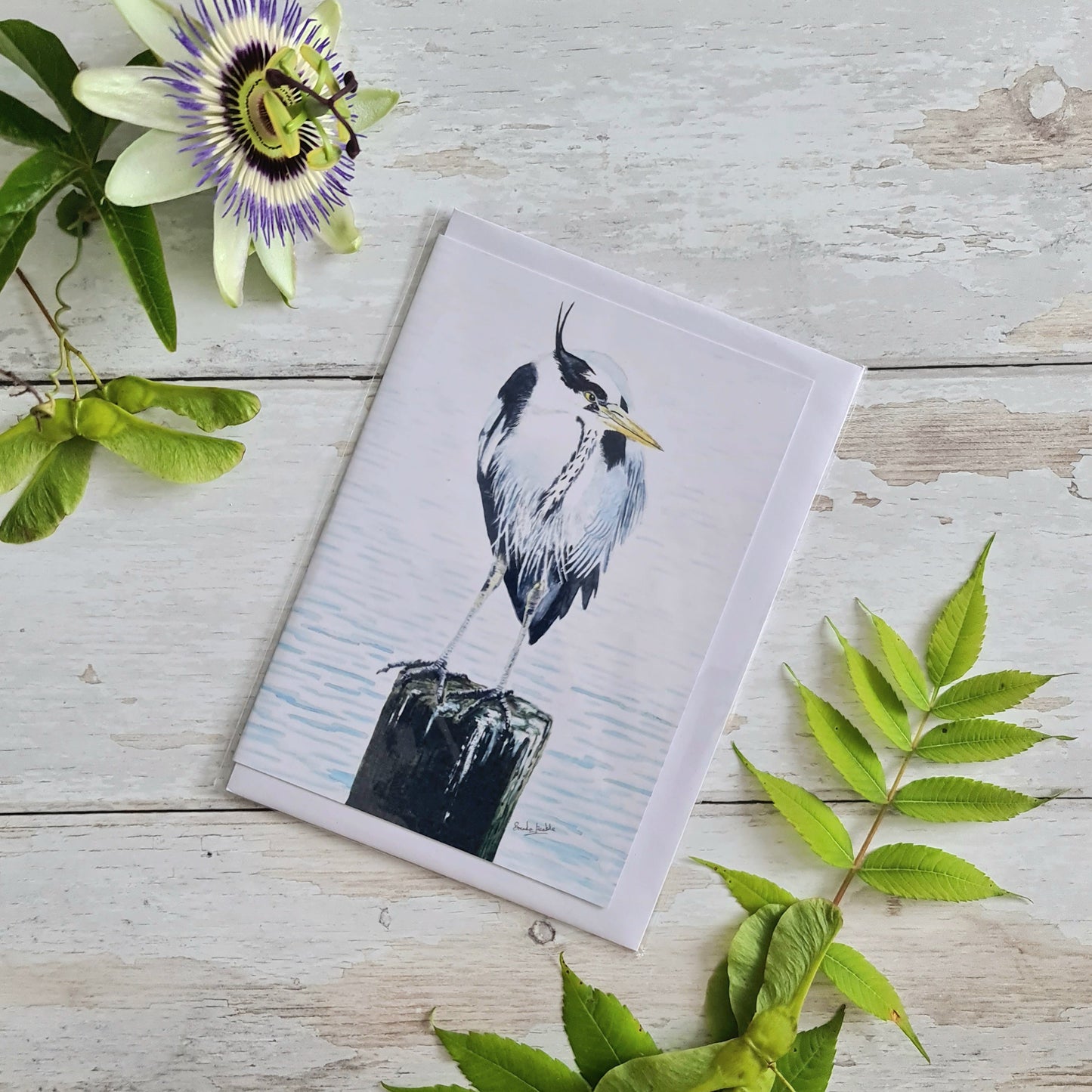Heron on a Post - Greetings Card - At the Cherry Tree