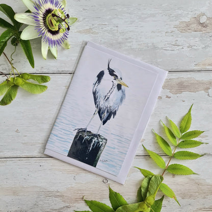 Heron on a Post - Greetings Card - At the Cherry Tree