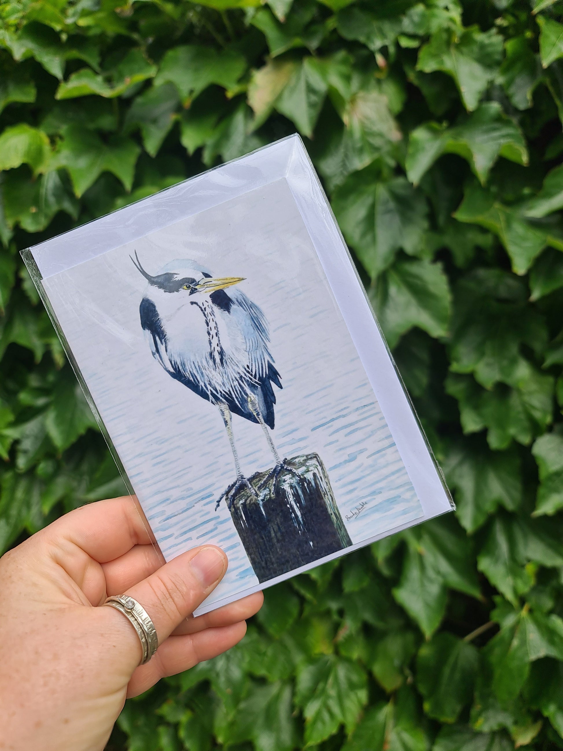 Heron on a Post - Greetings Card - At the Cherry Tree