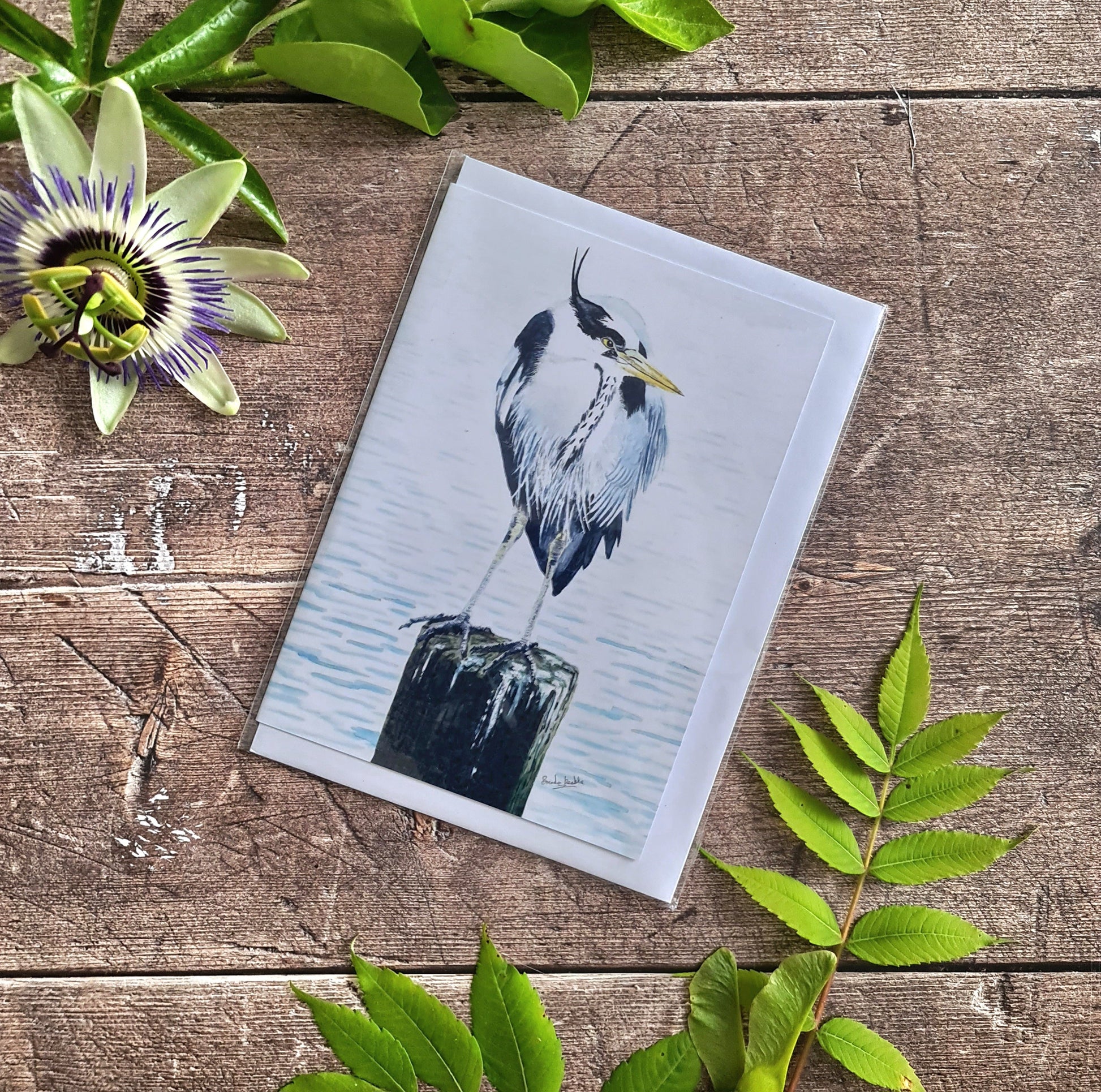 Heron on a Post - Greetings Card - At the Cherry Tree