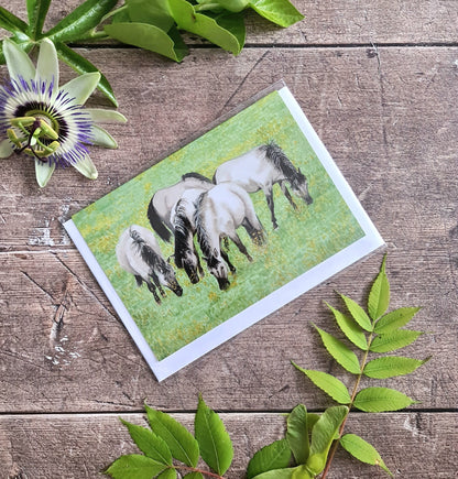 Konik Ponies - Greetings Card - At the Cherry Tree