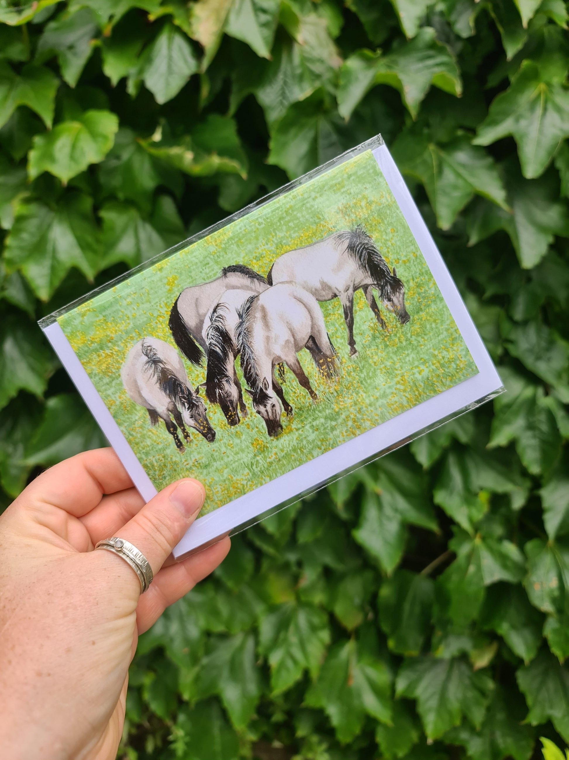 Konik Ponies - Greetings Card - At the Cherry Tree
