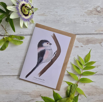Long - tailed Tit - Greetings Card - At the Cherry Tree