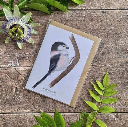 Long - tailed Tit - Greetings Card - At the Cherry Tree