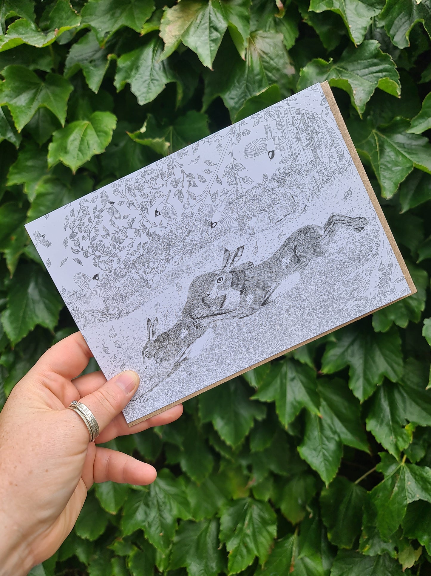 Running Free (Black and White) - Greetings Card - At the Cherry Tree