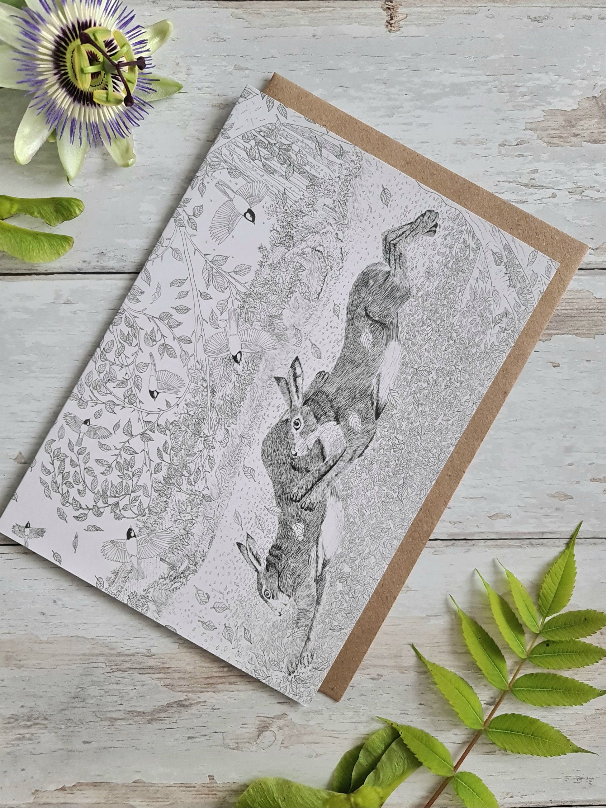 Running Free (Black and White) - Greetings Card - At the Cherry Tree