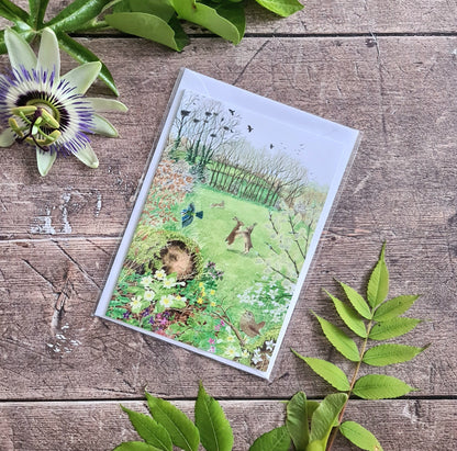 Spring Hares - Greetings Card - At the Cherry Tree