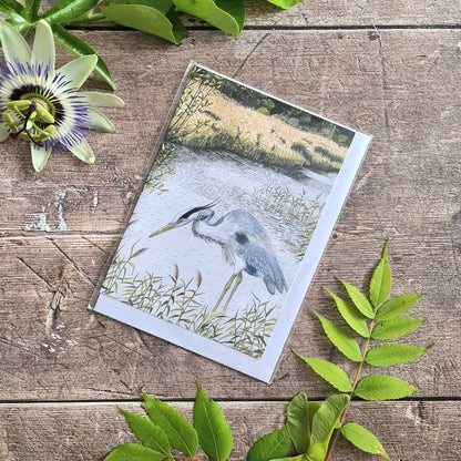 Wading Heron - Greetings Card - At the Cherry Tree